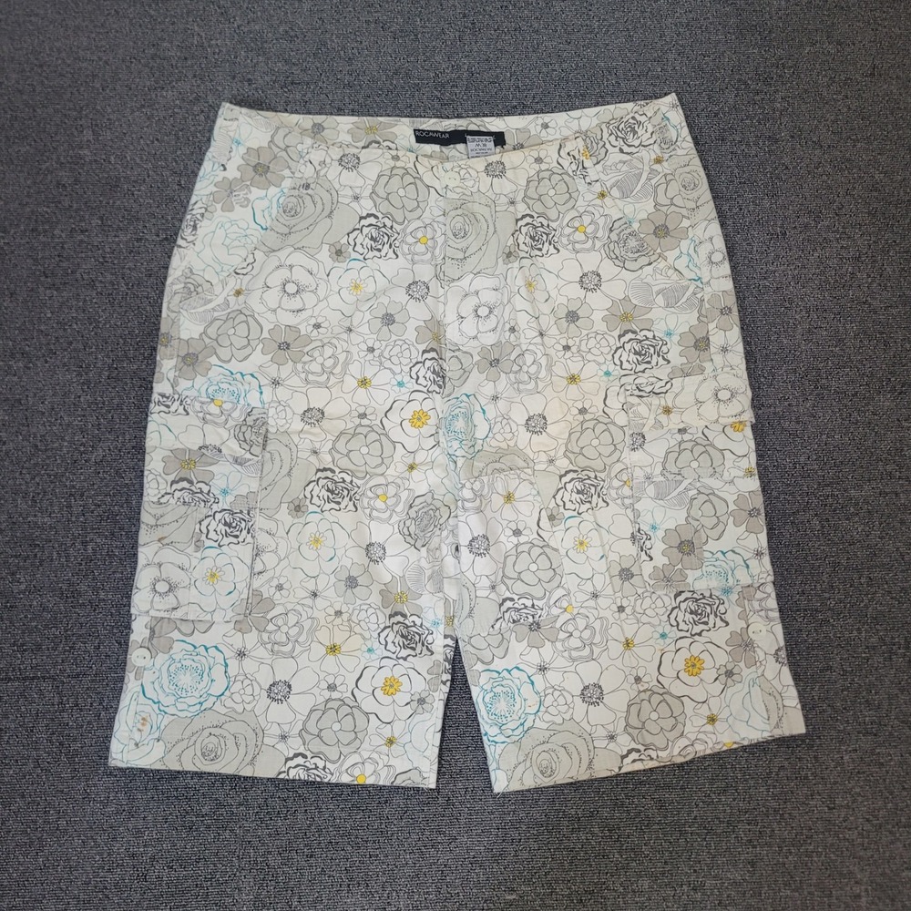 Rocawear Size 38 Cargo Shorts Mens Floral Print Ripstop Cotton White Streetwear
